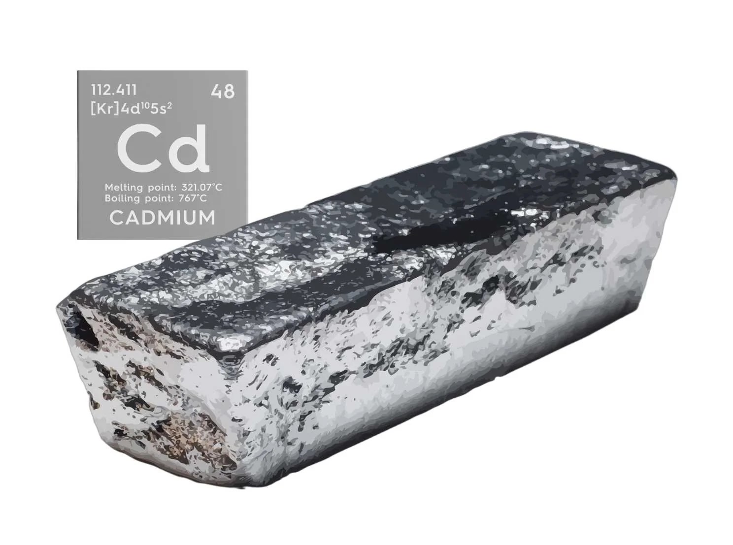 Échantillon de cadmium, métal lourd argenté utilisé dans l'industrie et présent à l'état de traces dans les sols